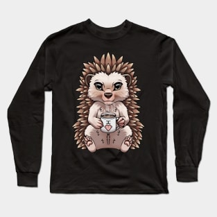 Cute Hedgehog I love you holding mug of tea, coffee, or hot chocolate Long Sleeve T-Shirt